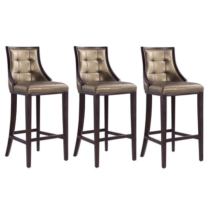 Manhattan Comfort - Fifth Avenue Faux Leather Bar Stool with Beech Wood Legs in Bronze and Walnut - Set of 3 - 3-BS007-BZ veiw 1
