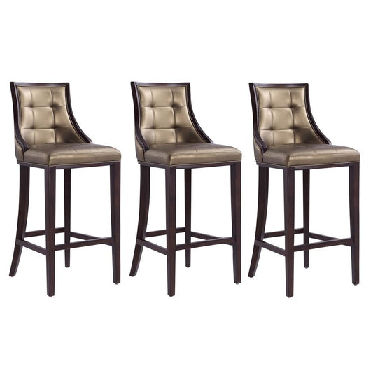 Manhattan Comfort - Fifth Avenue Faux Leather Bar Stool with Beech Wood Legs in Bronze and Walnut - Set of 3 - 3-BS007-BZ veiw 1
