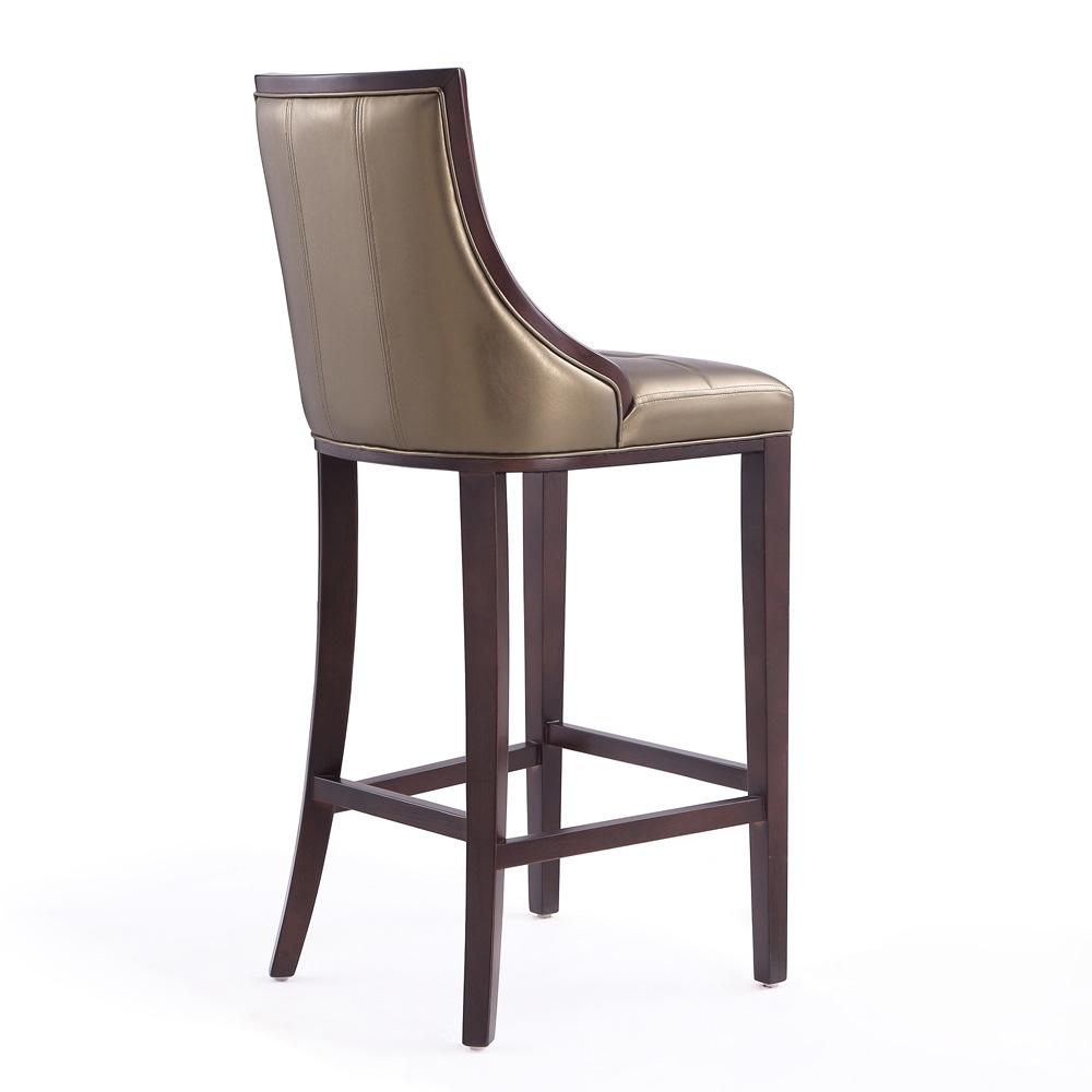 Manhattan Comfort - Fifth Avenue Faux Leather Bar Stool with Beech Wood Legs in Bronze and Walnut - Set of 3 - 3-BS007-BZ veiw 4