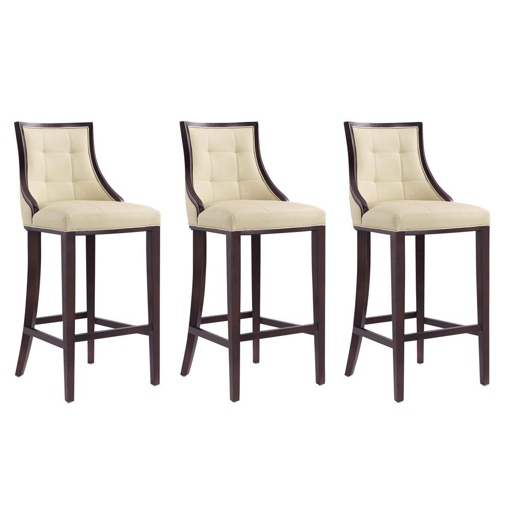 Manhattan Comfort - Fifth Avenue Faux Leather Bar Stool with Beech Wood Legs in Cream and Walnut - Set of 3 - 3-BS007-CR veiw 1