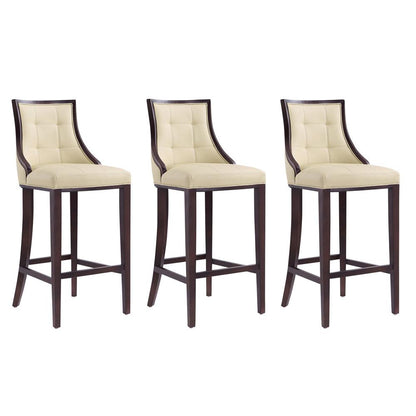 Manhattan Comfort - Fifth Avenue Faux Leather Bar Stool with Beech Wood Legs in Cream and Walnut - Set of 3 - 3-BS007-CR veiw 1