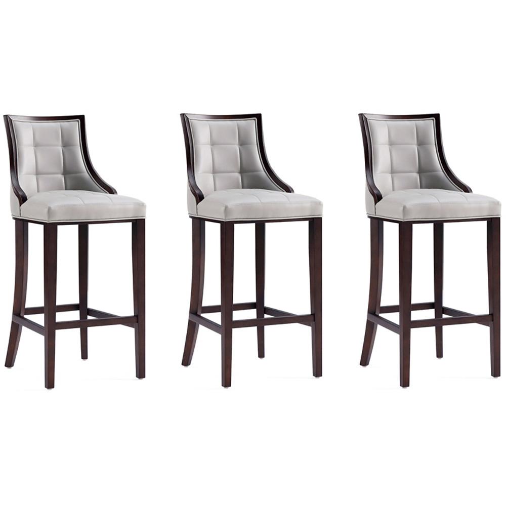 Manhattan Comfort - Fifth Avenue Faux Leather Bar Stool with Beech Wood Legs in Light Grey - Set of 3 - 3-BS007-LG veiw 1