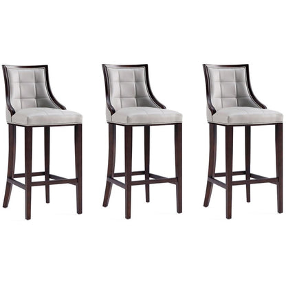 Manhattan Comfort - Fifth Avenue Faux Leather Bar Stool with Beech Wood Legs in Light Grey - Set of 3 - 3-BS007-LG veiw 1