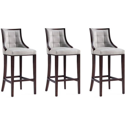 Manhattan Comfort - Fifth Avenue Faux Leather Bar Stool with Beech Wood Legs in Light Grey - Set of 3 - 3-BS007-LG veiw 1