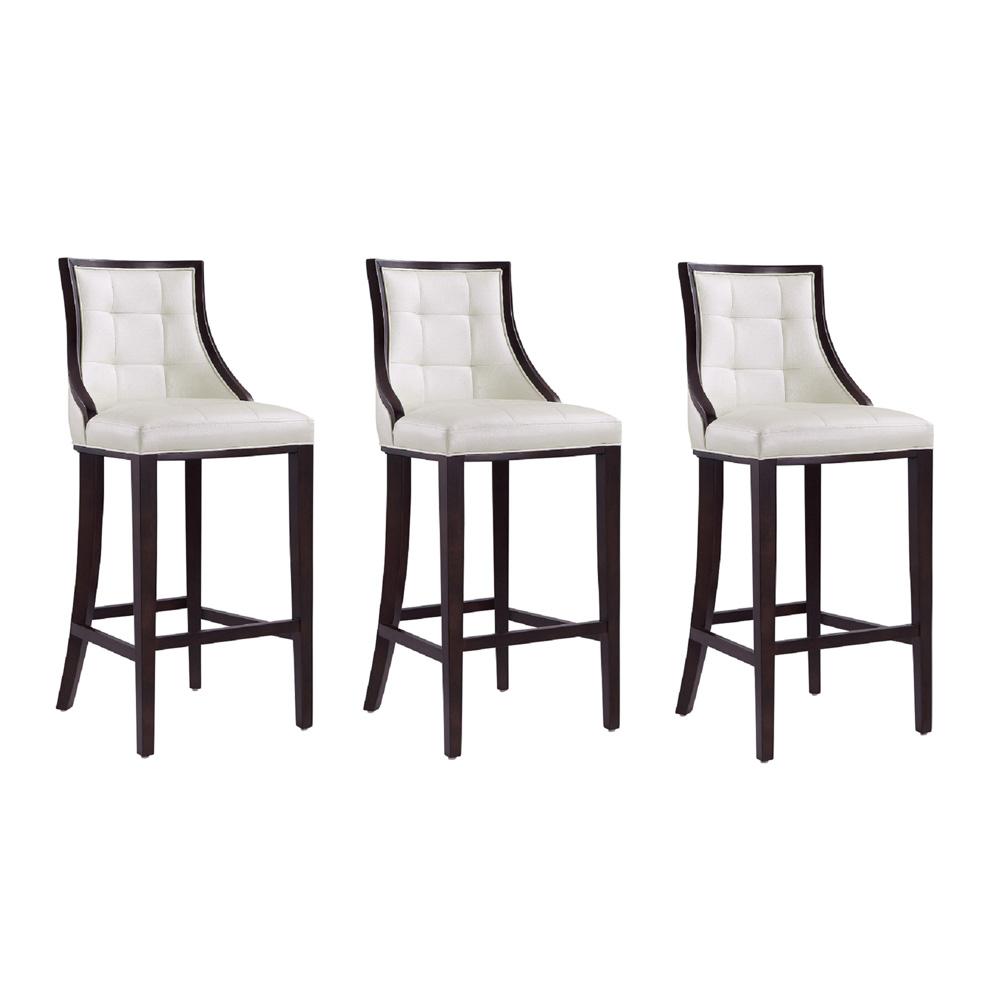 Manhattan Comfort - Fifth Avenue Faux Leather Bar Stool with Beech Wood Legs in Pearl White and Walnut - Set of 3 - 3-BS007-PW veiw 1