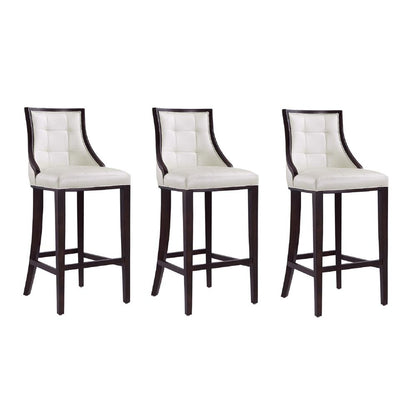 Manhattan Comfort - Fifth Avenue Faux Leather Bar Stool with Beech Wood Legs in Pearl White and Walnut - Set of 3 - 3-BS007-PW veiw 1