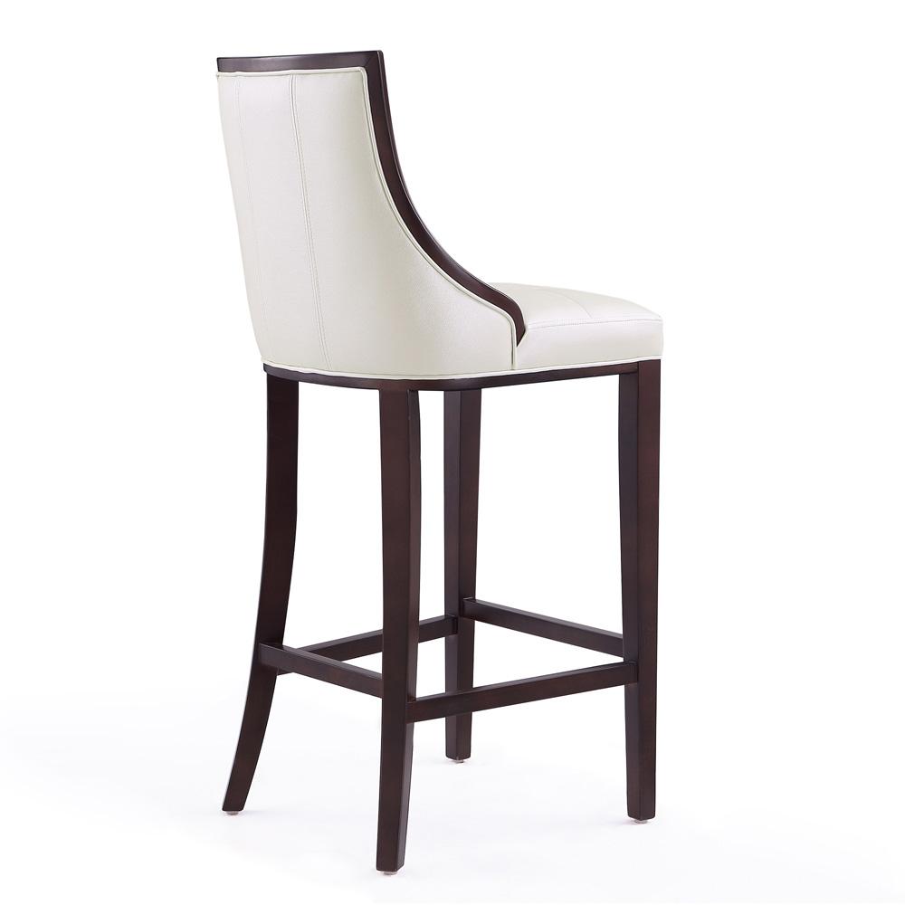 Manhattan Comfort - Fifth Avenue Faux Leather Bar Stool with Beech Wood Legs in Pearl White and Walnut - Set of 3 - 3-BS007-PW veiw 4