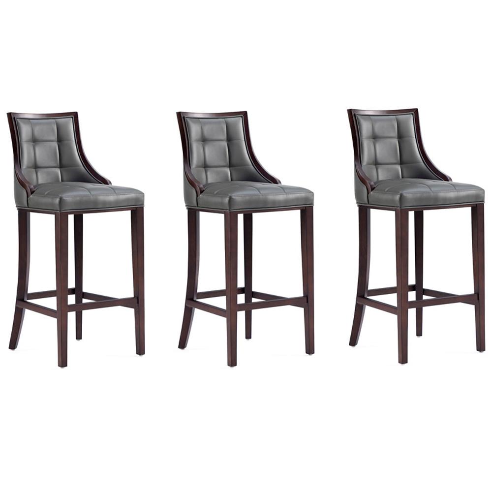 Manhattan Comfort - Fifth Avenue Faux Leather Bar Stool with Beech Wood Legs in Pebble Grey - Set of 3 - 3-BS007-PE veiw 1