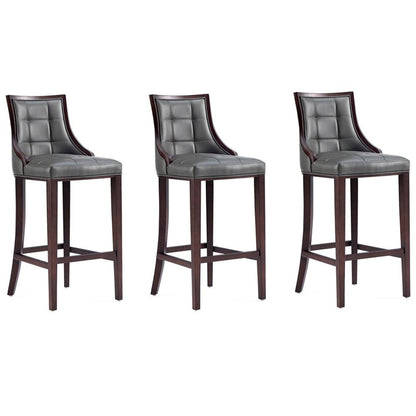 Manhattan Comfort - Fifth Avenue Faux Leather Bar Stool with Beech Wood Legs in Pebble Grey - Set of 3 - 3-BS007-PE veiw 1