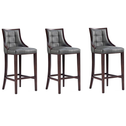 Manhattan Comfort - Fifth Avenue Faux Leather Bar Stool with Beech Wood Legs in Pebble Grey - Set of 3 - 3-BS007-PE veiw 1