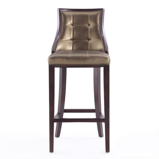 Manhattan Comfort - Fifth Avenue Faux Leather Barstool with Beech Wood Legs in Bronze and Walnut - BS007-BZ veiw 2