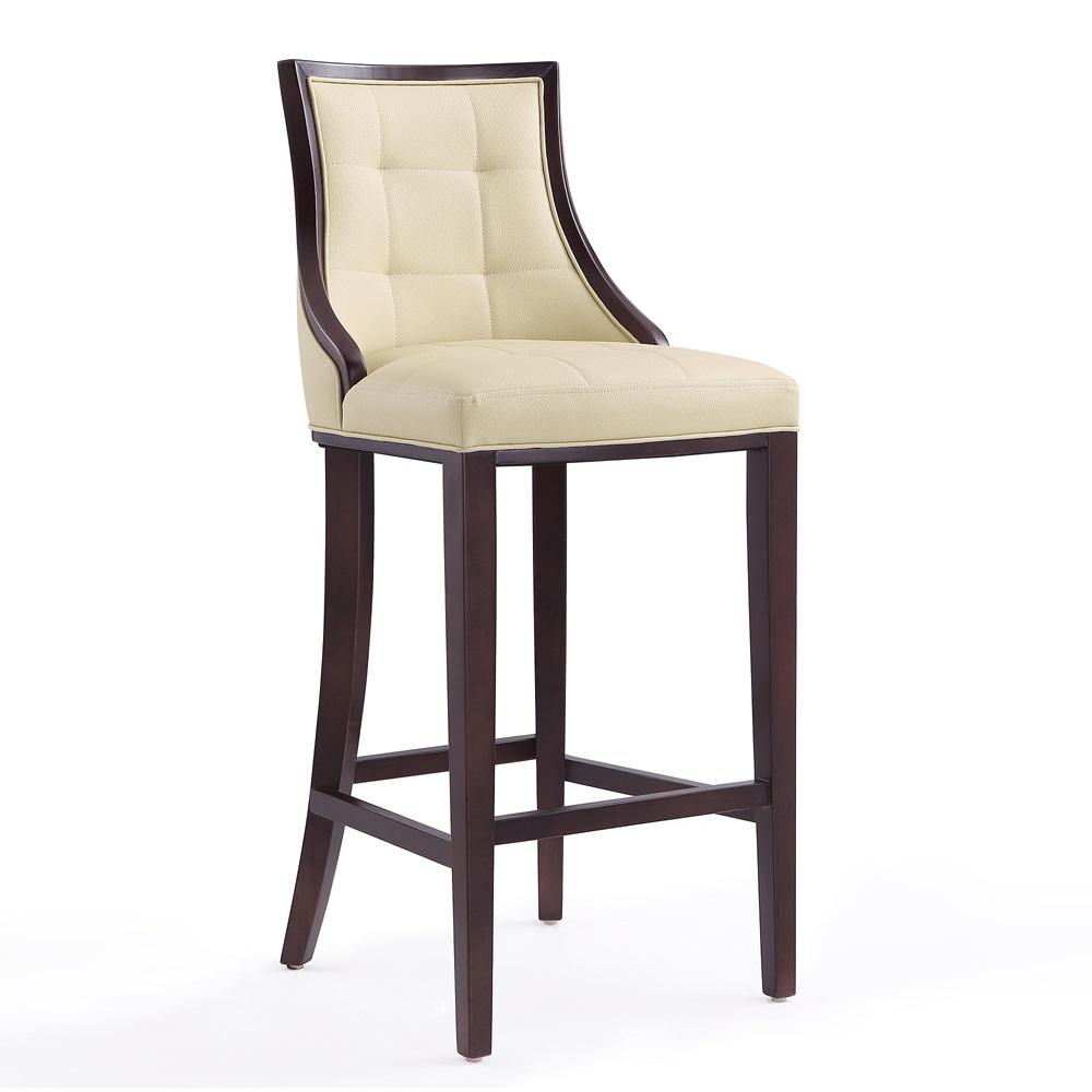 Manhattan Comfort - Fifth Avenue Faux Leather Barstool with Beech Wood Legs in Cream and Walnut - BS007-CR veiw 1
