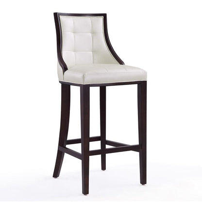 Manhattan Comfort - Fifth Avenue Faux Leather Barstool with Beech Wood Legs in Pearl White and Walnut - BS007-PW veiw 1