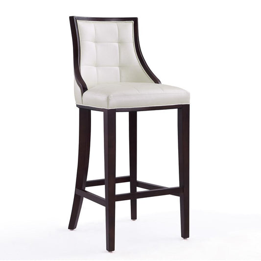 Manhattan Comfort - Fifth Avenue Faux Leather Barstool with Beech Wood Legs in Pearl White and Walnut - BS007-PW veiw 1