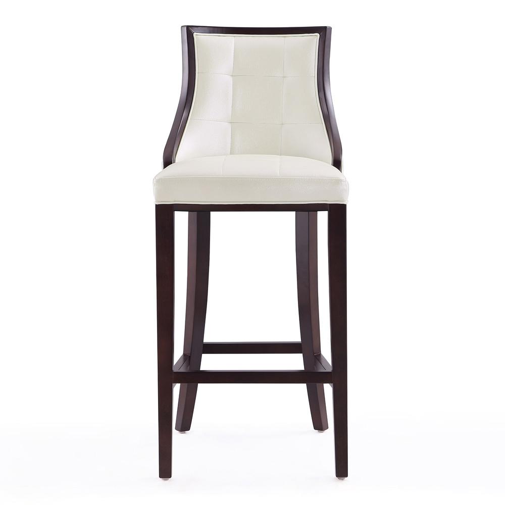 Manhattan Comfort - Fifth Avenue Faux Leather Barstool with Beech Wood Legs in Pearl White and Walnut - BS007-PW veiw 2