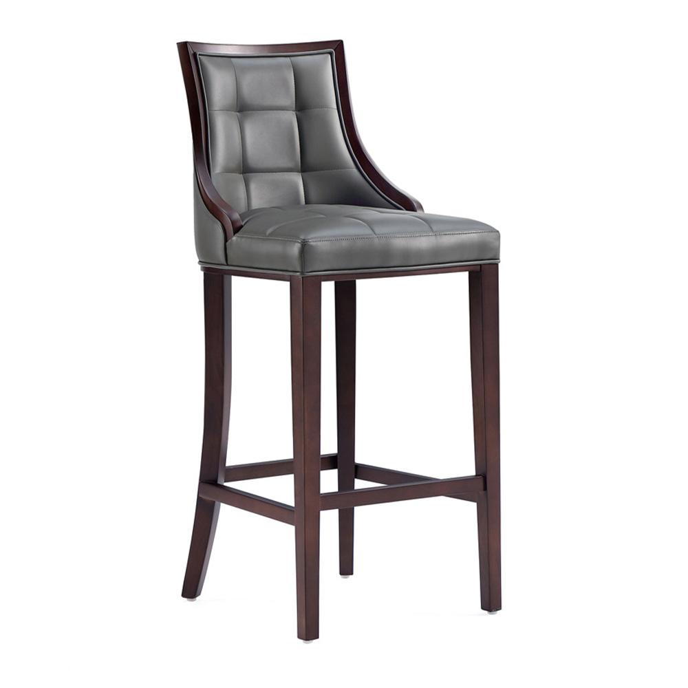 Manhattan Comfort - Fifth Avenue Faux Leather Barstool with Beech Wood Legs in Pebble Grey - BS007-PE veiw 1