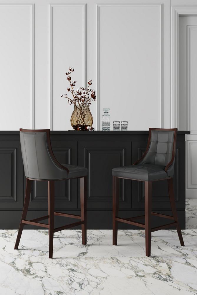 Manhattan Comfort - Fifth Avenue Faux Leather Barstool with Beech Wood Legs in Pebble Grey - BS007-PE veiw 9