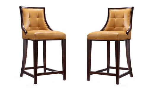 Manhattan Comfort - Fifth Avenue Faux Leather Counter Stool with Beech Wood Legs in Camel and Dark Walnut - Set of 2 - 2-CS012-CL veiw 1