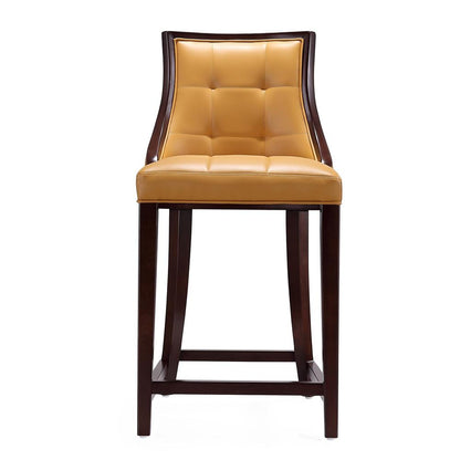 Manhattan Comfort - Fifth Avenue Faux Leather Counter Stool with Beech Wood Legs in Camel and Dark Walnut - Set of 2 - 2-CS012-CL veiw 2