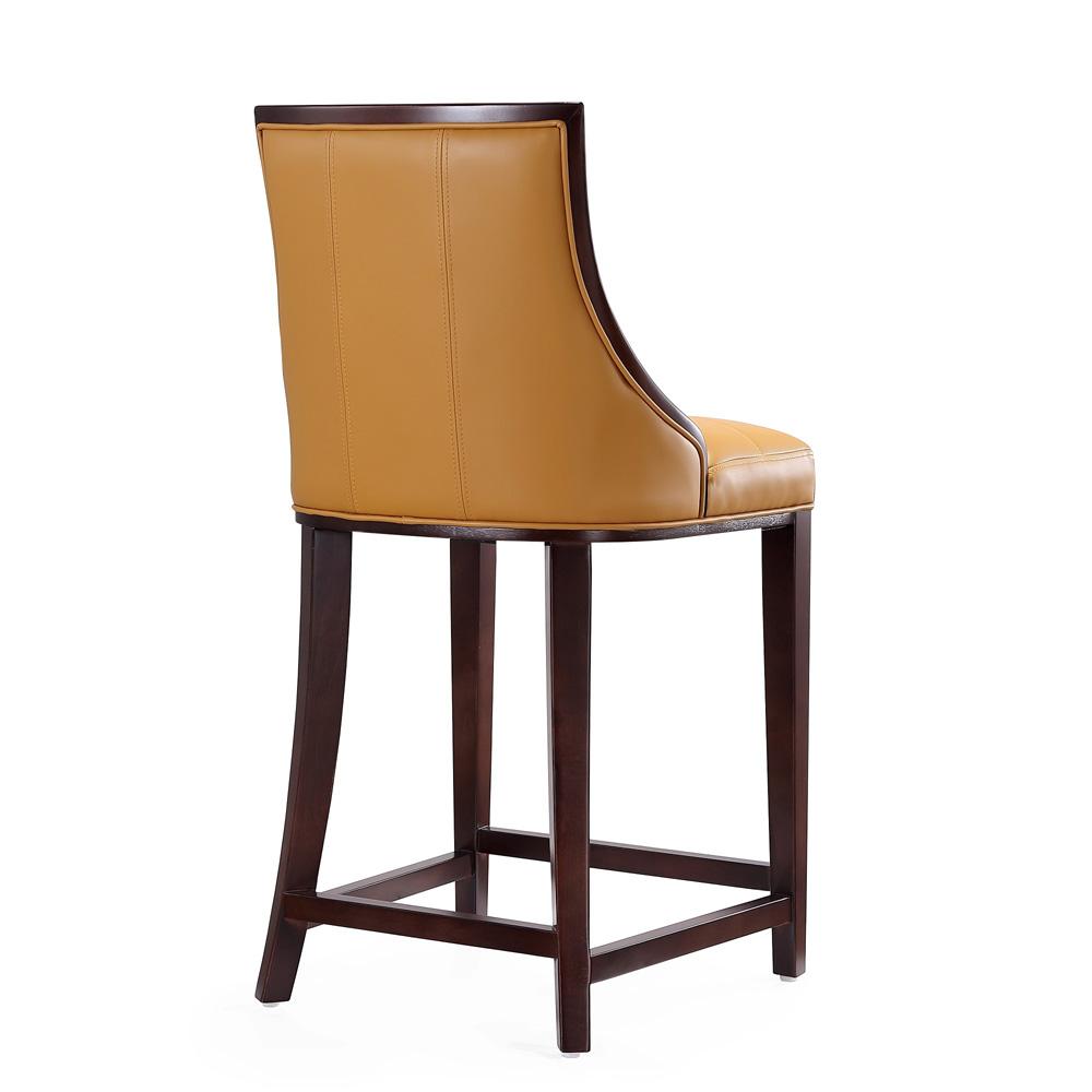 Manhattan Comfort - Fifth Avenue Faux Leather Counter Stool with Beech Wood Legs in Camel and Dark Walnut - Set of 2 - 2-CS012-CL veiw 4