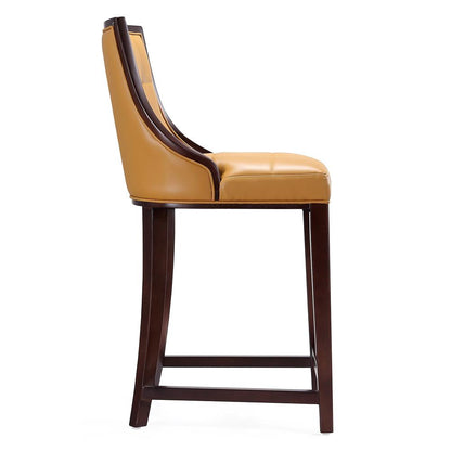 Manhattan Comfort - Fifth Avenue Faux Leather Counter Stool with Beech Wood Legs in Camel and Dark Walnut - Set of 2 - 2-CS012-CL veiw 5