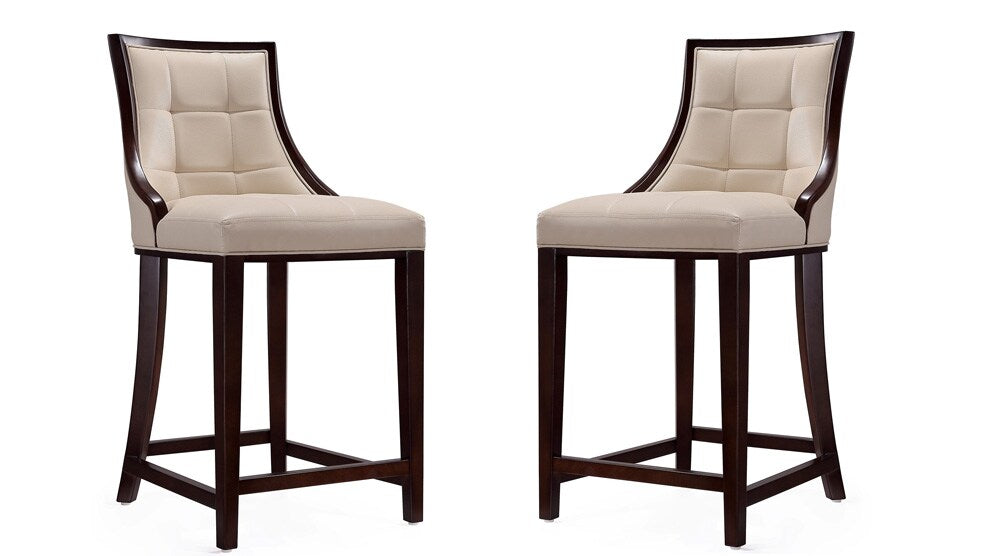 Manhattan Comfort - Fifth Avenue Faux Leather Counter Stool with Beech Wood Legs in Cream and Dark Walnut - Set of 2 - 2-CS012-CR veiw 1