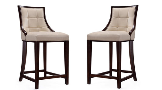 Manhattan Comfort - Fifth Avenue Faux Leather Counter Stool with Beech Wood Legs in Cream and Dark Walnut - Set of 2 - 2-CS012-CR veiw 1