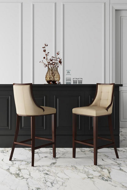 Manhattan Comfort - Fifth Avenue Faux Leather Counter Stool with Beech Wood Legs in Cream and Dark Walnut - Set of 2 - 2-CS012-CR veiw 7