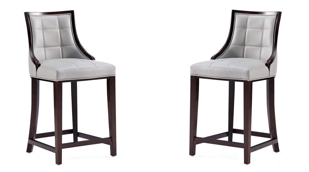 Manhattan Comfort - Fifth Avenue Faux Leather Counter Stool with Beech Wood Legs in Light Grey - Set of 2 - 2-CS012-LG veiw 1