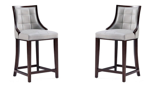 Manhattan Comfort - Fifth Avenue Faux Leather Counter Stool with Beech Wood Legs in Light Grey - Set of 2 - 2-CS012-LG veiw 1