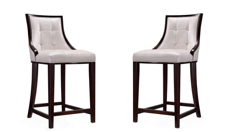 Manhattan Comfort - Fifth Avenue Faux Leather Counter Stool with Beech Wood Legs in Pearl White and Walnut - Set of 2 - 2-CS012-PW veiw 1
