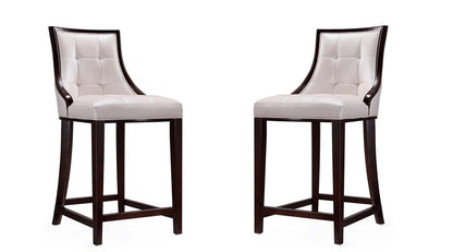 Manhattan Comfort - Fifth Avenue Faux Leather Counter Stool with Beech Wood Legs in Pearl White and Walnut - Set of 2 - 2-CS012-PW veiw 1