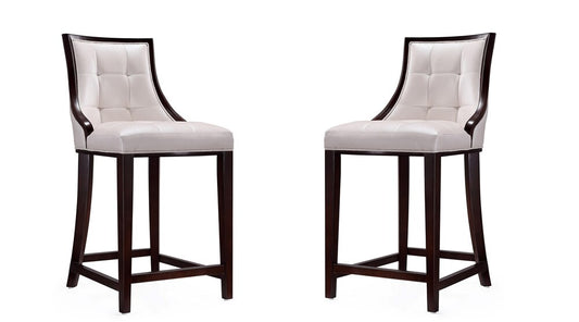 Manhattan Comfort - Fifth Avenue Faux Leather Counter Stool with Beech Wood Legs in Pearl White and Walnut - Set of 2 - 2-CS012-PW veiw 1