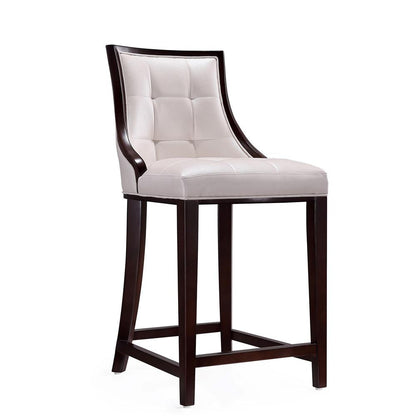 Manhattan Comfort - Fifth Avenue Faux Leather Counter Stool with Beech Wood Legs in Pearl White and Walnut - Set of 2 - 2-CS012-PW veiw 3