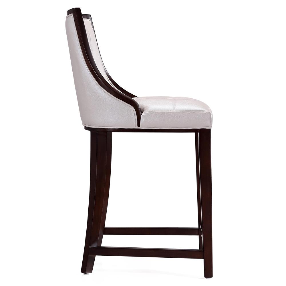 Manhattan Comfort - Fifth Avenue Faux Leather Counter Stool with Beech Wood Legs in Pearl White and Walnut - Set of 2 - 2-CS012-PW veiw 5