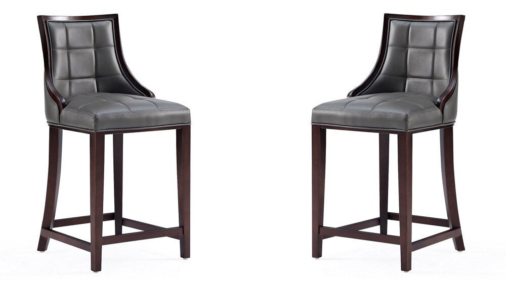 Manhattan Comfort - Fifth Avenue Faux Leather Counter Stool with Beech Wood Legs in Pebble Grey - Set of 2 - 2-CS012-PE veiw 1