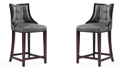 Manhattan Comfort - Fifth Avenue Faux Leather Counter Stool with Beech Wood Legs in Pebble Grey - Set of 2 - 2-CS012-PE veiw 1