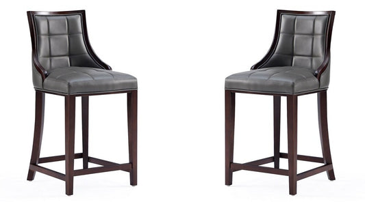 Manhattan Comfort - Fifth Avenue Faux Leather Counter Stool with Beech Wood Legs in Pebble Grey - Set of 2 - 2-CS012-PE veiw 1