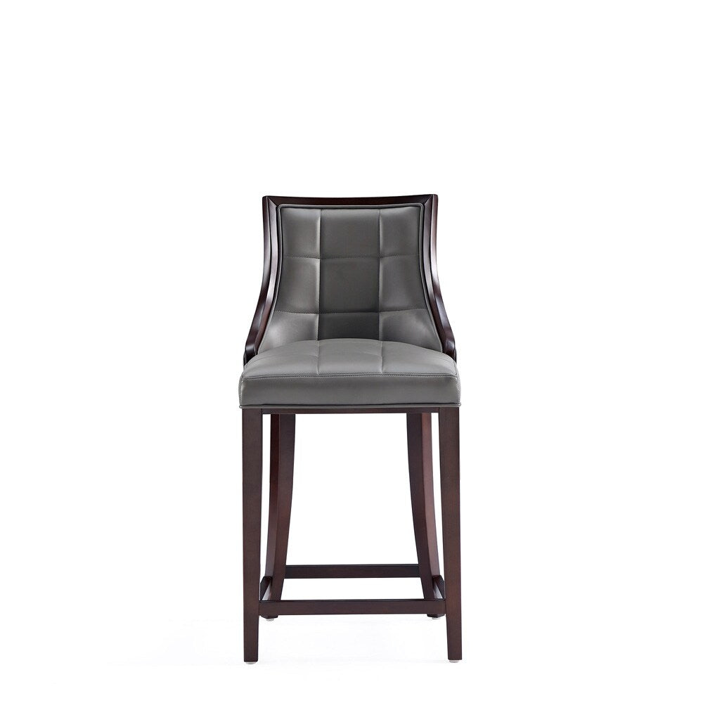 Manhattan Comfort - Fifth Avenue Faux Leather Counter Stool with Beech Wood Legs in Pebble Grey - Set of 2 - 2-CS012-PE veiw 2