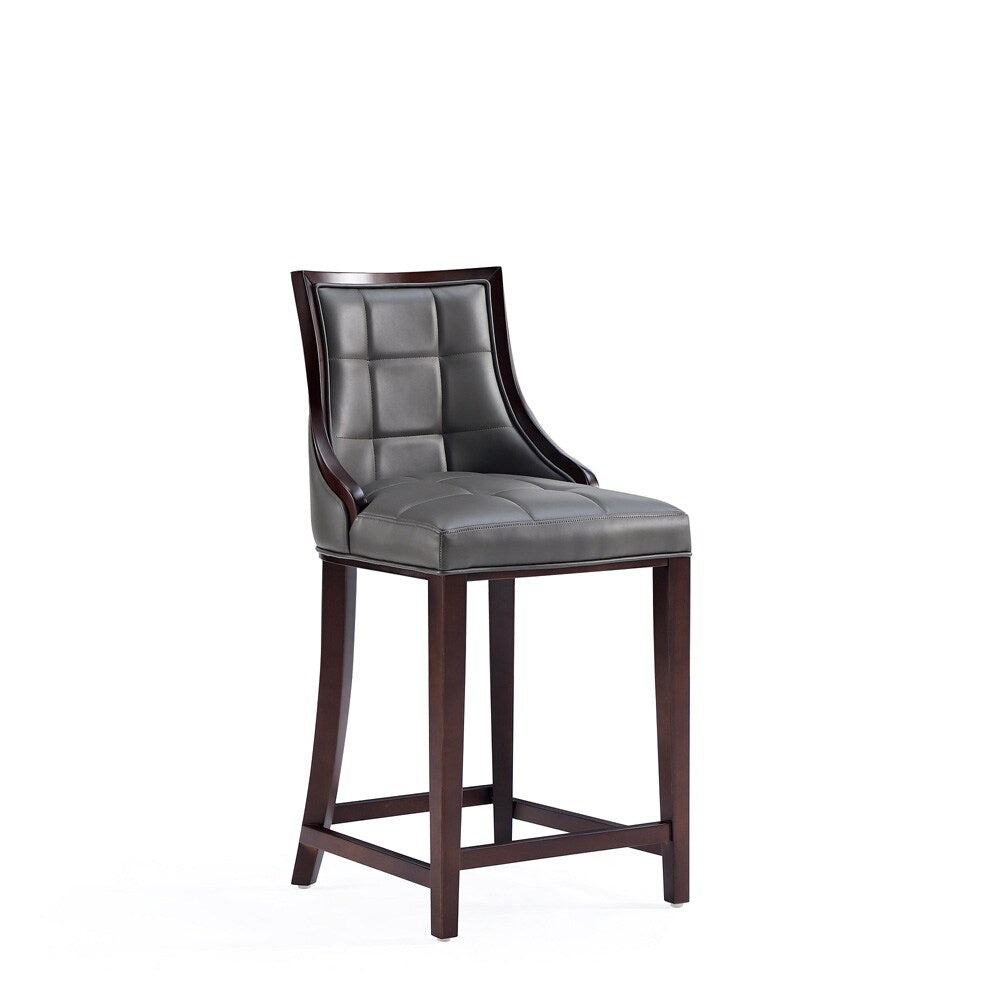 Manhattan Comfort - Fifth Avenue Faux Leather Counter Stool with Beech Wood Legs in Pebble Grey - Set of 2 - 2-CS012-PE veiw 3