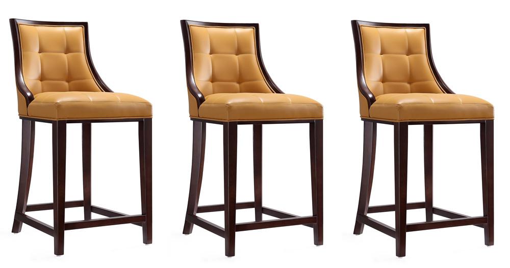 Manhattan Comfort - Fifth Avenue Faux Leather Counter Stool with Beech Wood Legs in Camel and Dark Walnut - Set of 3 - 3-CS012-CL veiw 1