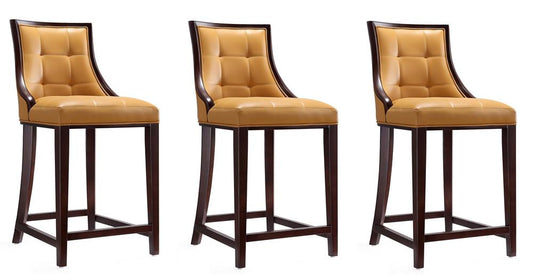 Manhattan Comfort - Fifth Avenue Faux Leather Counter Stool with Beech Wood Legs in Camel and Dark Walnut - Set of 3 - 3-CS012-CL veiw 1