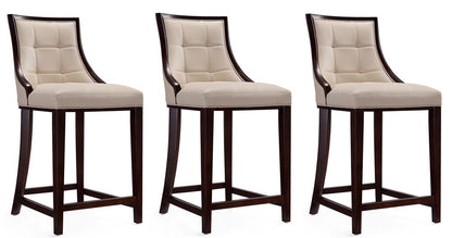 Manhattan Comfort - Fifth Avenue Faux Leather Counter Stool with Beech Wood Legs in Cream and Dark Walnut - Set of 3 - 3-CS012-CR veiw 1