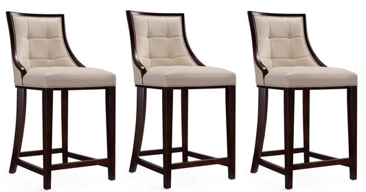 Manhattan Comfort - Fifth Avenue Faux Leather Counter Stool with Beech Wood Legs in Cream and Dark Walnut - Set of 3 - 3-CS012-CR veiw 1