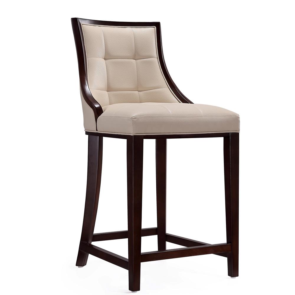 Manhattan Comfort - Fifth Avenue Faux Leather Counter Stool with Beech Wood Legs in Cream and Dark Walnut - Set of 3 - 3-CS012-CR veiw 3