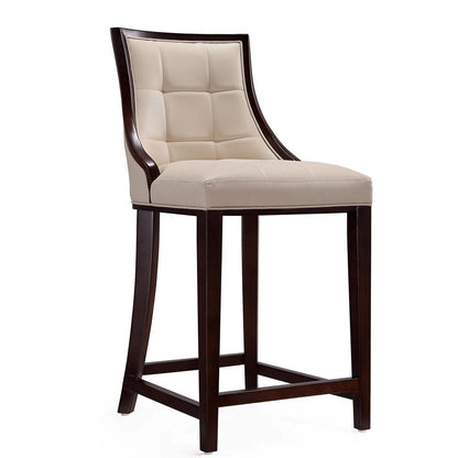 Manhattan Comfort - Fifth Avenue Faux Leather Counter Stool with Beech Wood Legs in Cream and Dark Walnut - Set of 3 - 3-CS012-CR veiw 3