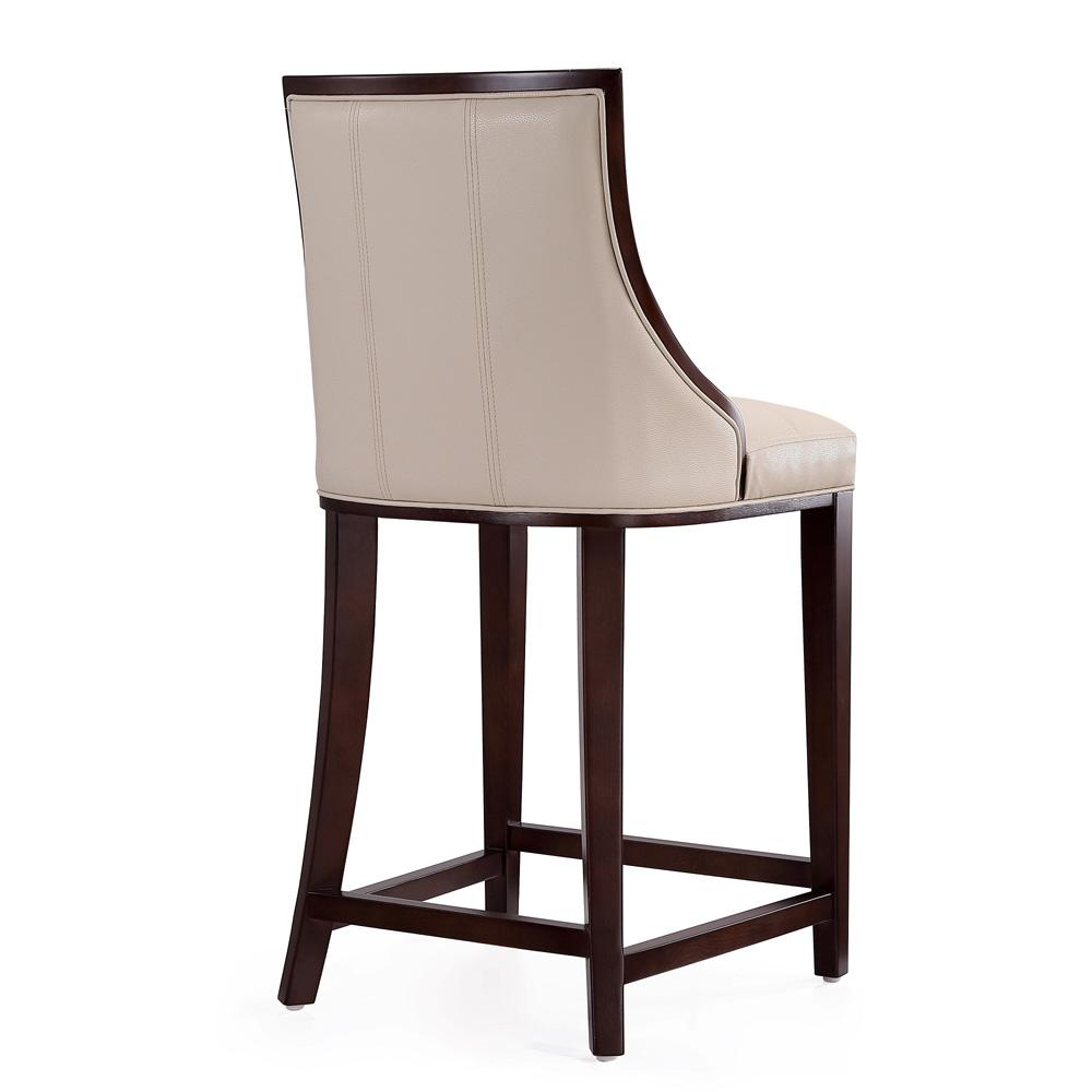 Manhattan Comfort - Fifth Avenue Faux Leather Counter Stool with Beech Wood Legs in Cream and Dark Walnut - Set of 3 - 3-CS012-CR veiw 4