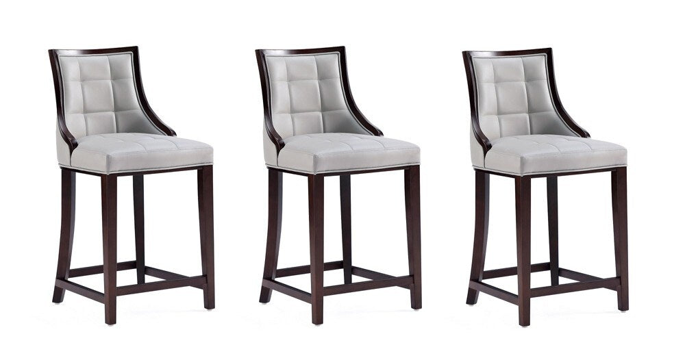 Manhattan Comfort - Fifth Avenue Faux Leather Counter Stool with Beech Wood Legs in Light Grey - Set of 3 - 3-CS012-LG veiw 1