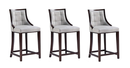 Manhattan Comfort - Fifth Avenue Faux Leather Counter Stool with Beech Wood Legs in Light Grey - Set of 3 - 3-CS012-LG veiw 1