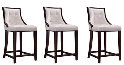 Manhattan Comfort - Fifth Avenue Faux Leather Counter Stool with Beech Wood Legs in Pearl White and Walnut - Set of 3 - 3-CS012-PW veiw 1